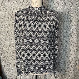 Joie black and white geometric abstract print blouse